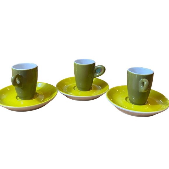 Walkure Germany 3 Demitasse Cups & Saucers Green Lime Speckling - Picture 1 of 6